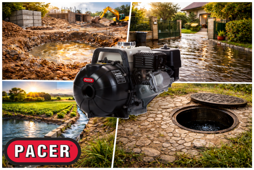 PACER משאבה ניידת HEAVY DEUTY מים עכורים יניקה עצמית חיבור מהיר ניקוז הצפה ריקון בור ביוב